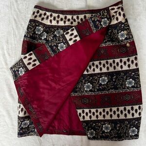 Vintage Linen Cotton Border Print Skirt Size 8 Made in USA